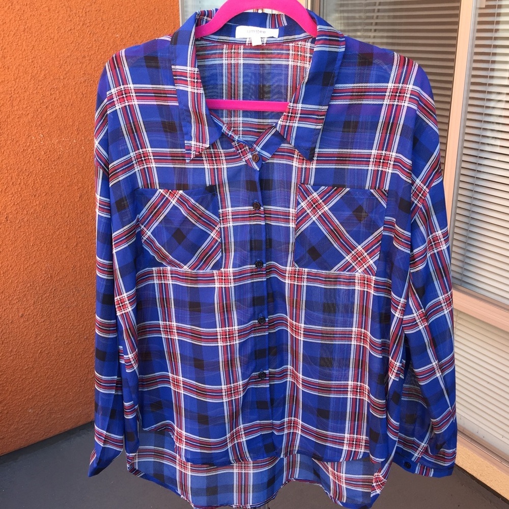 Umgee blue and red plaid top - Picture 3 of 6